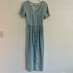 Vintage 90’s Denim Button Midi Dress M/L